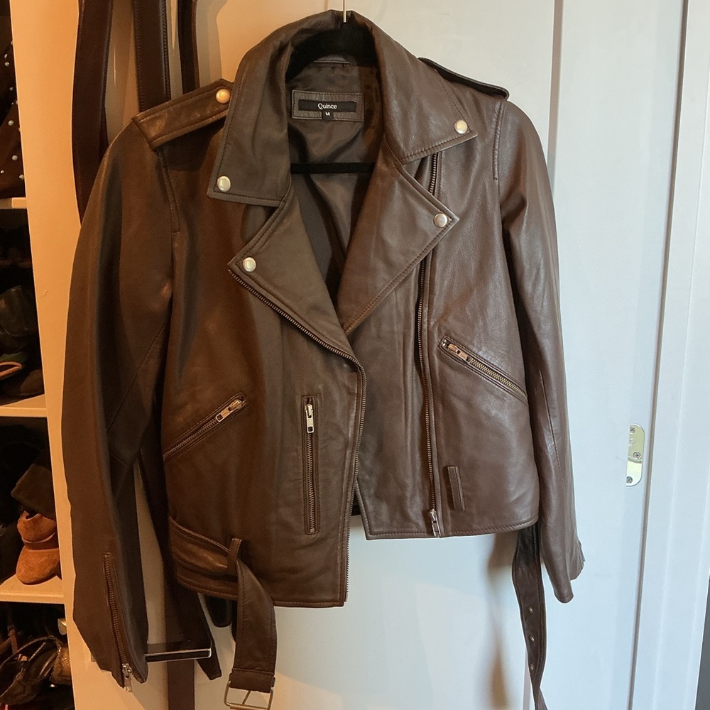 Quince Dark Brown Leather Moto Jacket